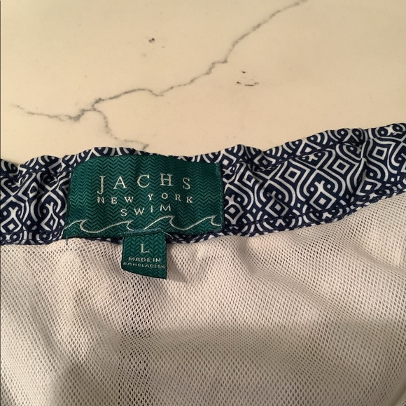 Men’s navy and white pattern swim trunks - Picture 3 of 6